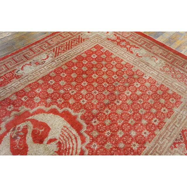 Burnt Orange 1900s Orange Birds Medallion Antique Chinese Bao Tou Rug 4'4" X 7'2" Knotted Wool Carpet For Sale - Image 8 of 9