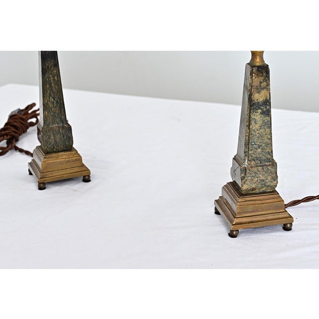 Mid 20th Century Vintage French Marble Obelisk Lamps - a Pair For Sale - Image 5 of 9