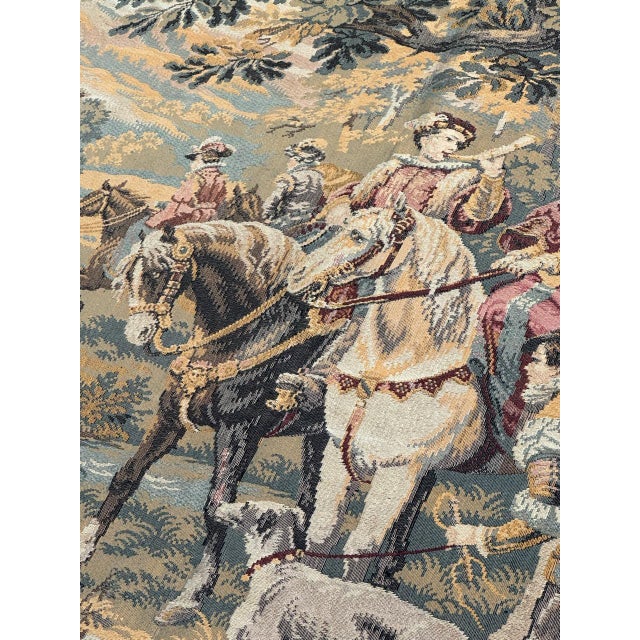 Beige Vintage French Aubusson Style Jacquard Hunting with Hounds Tapestry, 1970s For Sale - Image 8 of 18