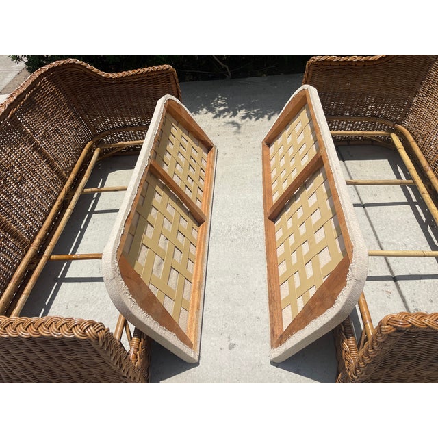 Vintage Braided Wicker Sofas, Michael Taylor Style With New Perennials Upholstery For Sale - Image 13 of 14