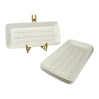 Vintage Mid-Century Modern Fitz & Floyd Asparagus Majolica Serving Dish Plate Trays - Set of 4 For Sale