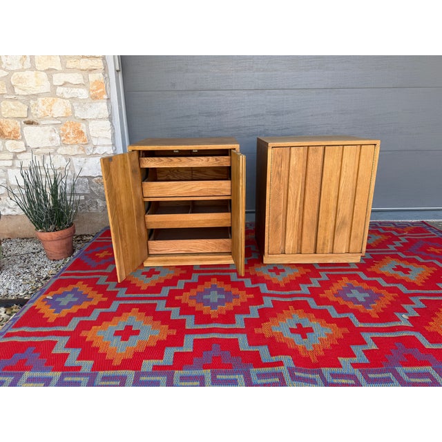 Wood 1950s Pair of Danish Oak Cabinets by Sligh Furniture For Sale - Image 7 of 8