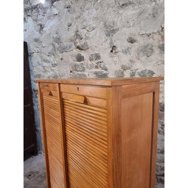 Vintage French Tambour Cabinet in Oak, 1960s For Sale - Image 9 of 18
