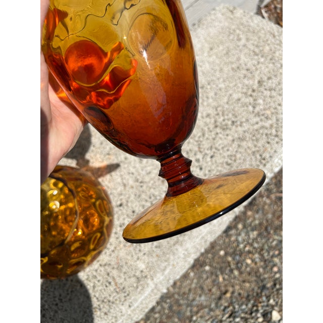 Vintage Italian Amber Empoli Optic Glass Vases - Set of 2 For Sale - Image 9 of 10