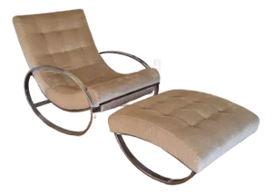 Vintage Mid Century Modern Italian Chrome Upholstered Ellipse Rocking Lounge Chair With Ottoman by Renato Zevi for Selig, Attributed