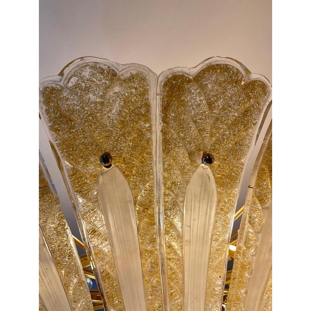 Large Italian Murano Gold Palm Leaf Chandelier, 1970 For Sale - Image 10 of 14