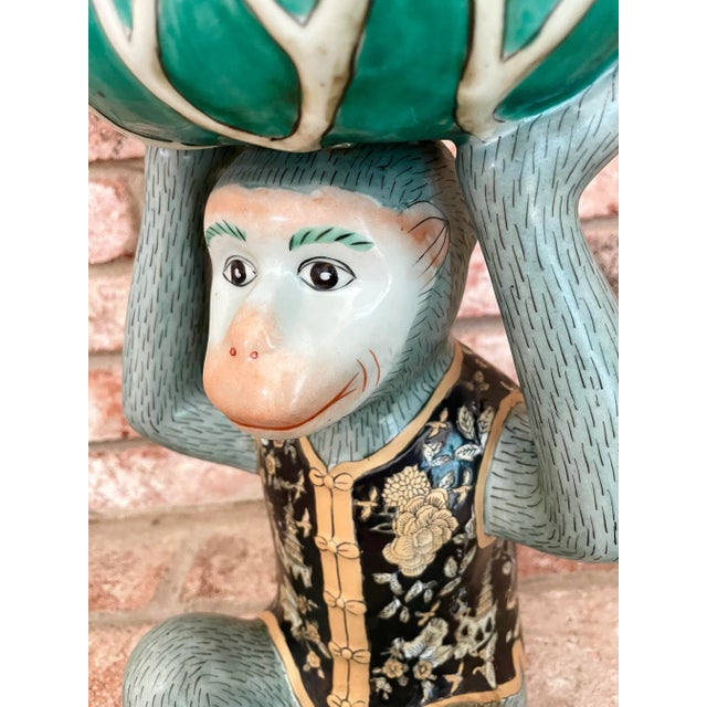 Late 20th Century Chinoiserie Porcelain Monkey Bowl For Sale - Image 4 of 8