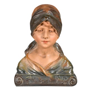 Antique French Bust of Young Girl in Plaster, 1910s For Sale