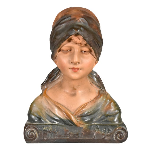 Antique French Bust of Young Girl in Plaster, 1910s For Sale