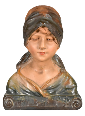 Antique French Bust of Young Girl in Plaster, 1910s