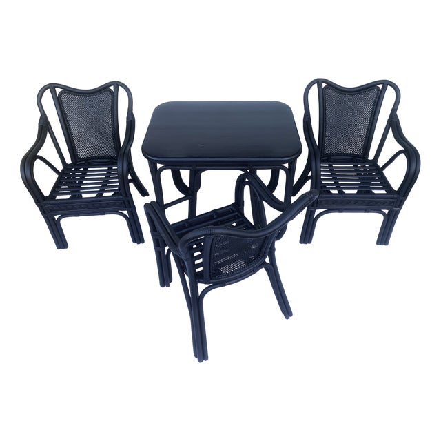 Rattan and Bamboo Table and Chairs Furniture Set, 1980s, Set of 4 For Sale