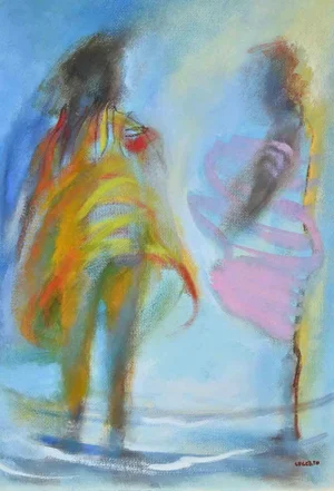 Roberto Cuccaro, Two Figures, Original Gouache on Paper, 2000s