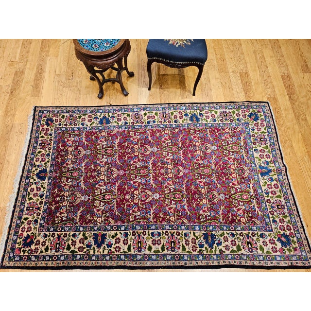 Vintage Persian Tabriz Area Rug, Hand-Knotted Wool, All Over Tree of Life Pattern, Magenta & Yellow, 5x7 For Sale - Image 4 of 16