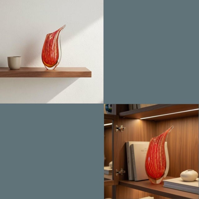 Murano Style Sommerso Art Glass Vase-Red Gold-Hand Blown-Modernist-Sculptural For Sale - Image 11 of 11