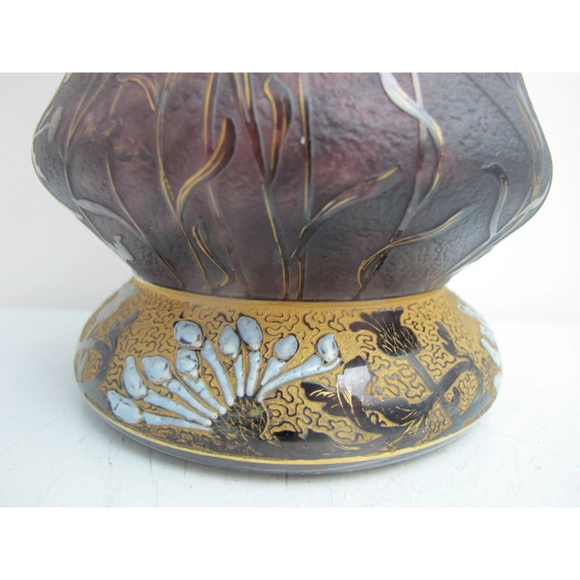 Daum Nancy Antique Daum Nancy Etched & Enamel Gilt Flower Vase15" Tall Art Glass Vase For Sale - Image 4 of 11