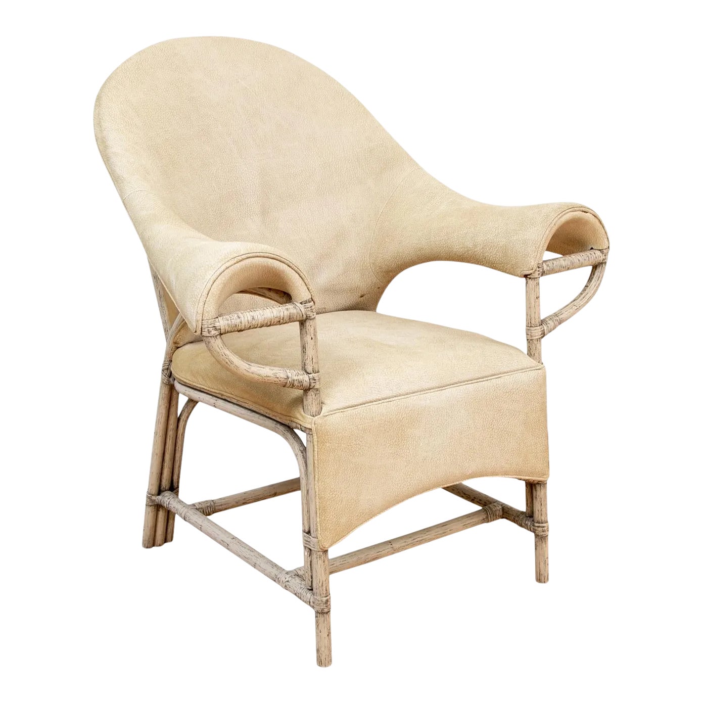Faux Shagreen Covered Rattan Lounge Chair | Chairish