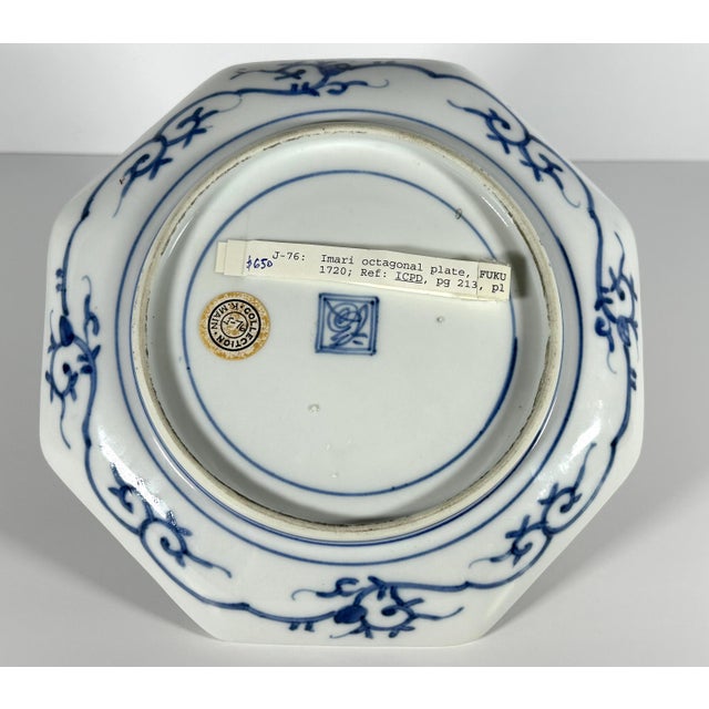 Ceramic Antique Imari Octagonal Plate: Edo Period Japanese Porcelain, Fuku Seal Mark For Sale - Image 7 of 10