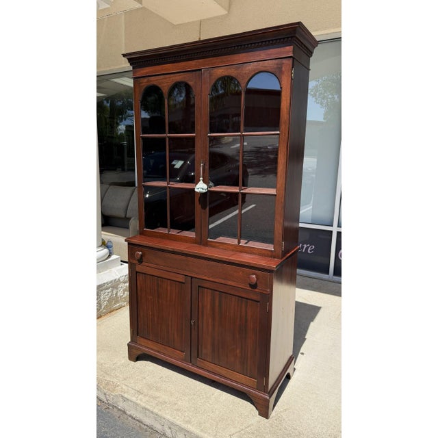 Vintage NC-Made Solid Mahogany Step Back Cupboard For Sale - Image 4 of 16