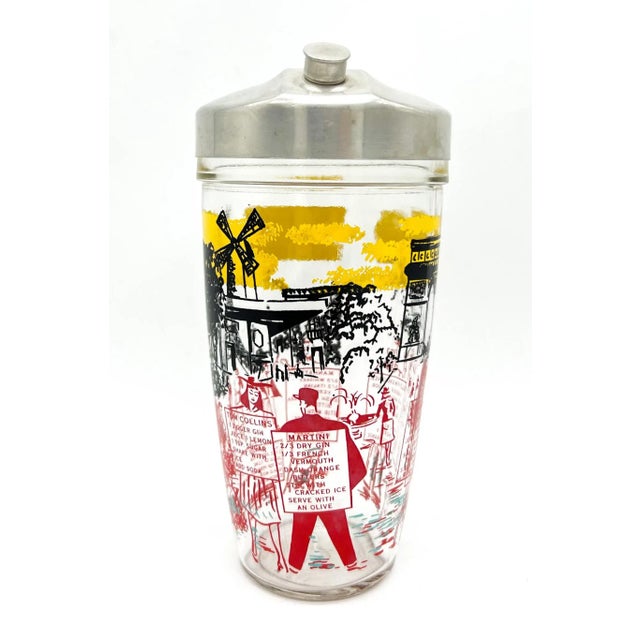 Mid-Century Modern Vintage French Style Paris Cocktail Shaker – Eiffel Tower Scene With Recipe Graphics For Sale - Image 3 of 14