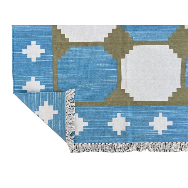 Casa Cosima Not Yet Made - Made To Order Handmade Cotton Area Rug Vegetable Dyed Sky Blue and Olive Green Vista Rug-9'x12' For Sale - Image 4 of 11