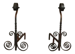 Vintage Hand Forged Iron Pair Andirons