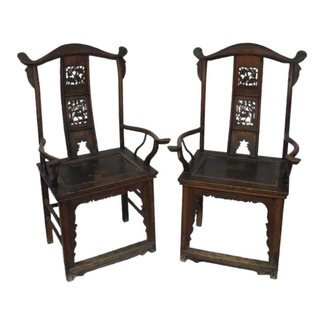 Antique Chinese High York Back Armchairs - a Pair For Sale