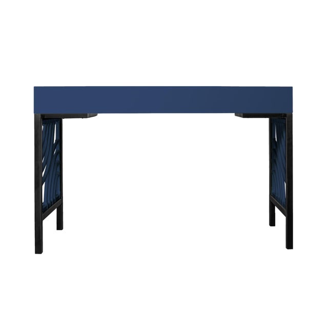 Wood Swirl Writing Desk - Navy For Sale - Image 7 of 9