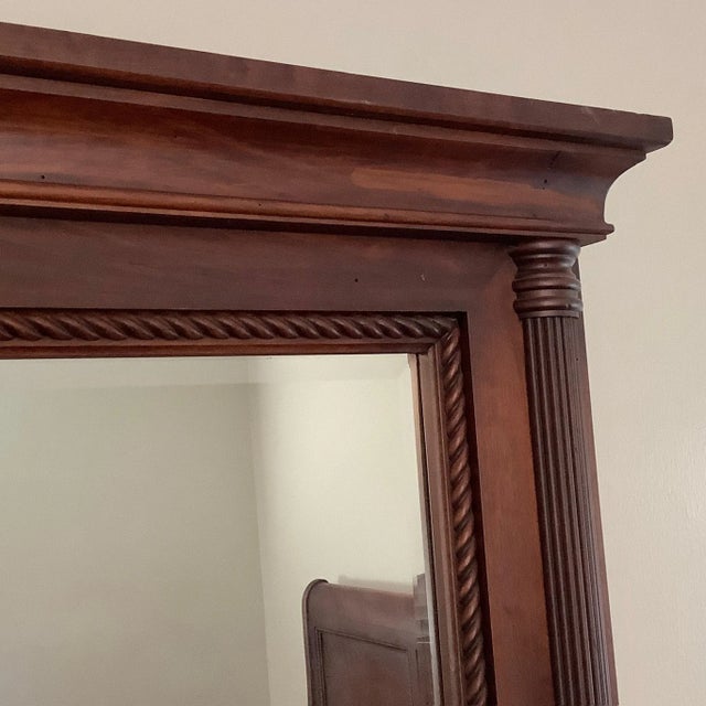 1980s Vintage Durham Furniture Solid Cherry Dresser and Plantation Mirror Saville Row For Sale - Image 4 of 18