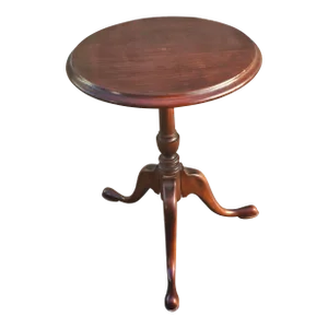 Early 20th Century Solid Cherry Pedestal Tripod Candle Stand With Snake Feet, Refinsihed