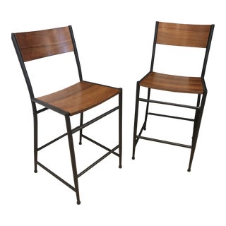West Elm Rustic Wood and Metal Counter Stools - a Pair For Sale