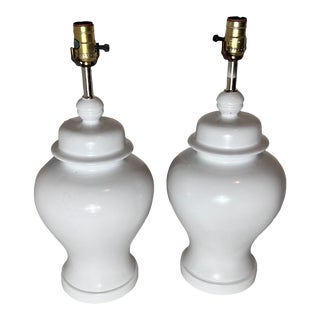 Pair of 1960s Modern White Ceramic Ginger Jar Temple Lamps For Sale