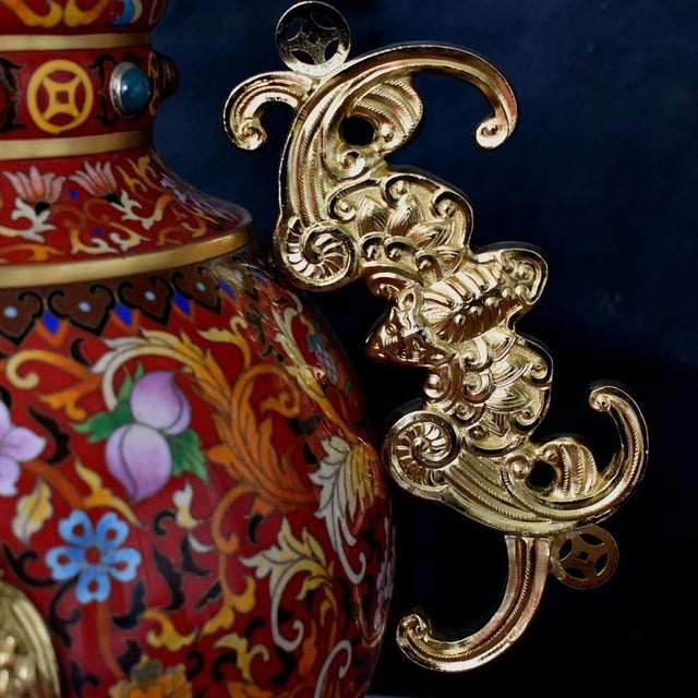 Early 21st Century Early 21st Century "Fortune & Honor" Cloisonné Enamel Vase by Master Mi Zhenxiong for China Gold Coin Inc. For Sale - Image 5 of 9