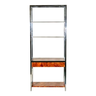 1970s Minimalist Milo Baughman Chrome & Burl Etagere For Sale