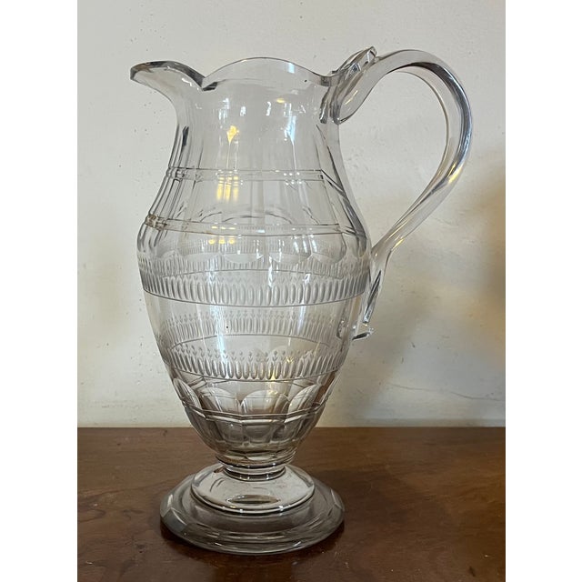 Large antique early 19th century George III Anglo Irish cut crystal wine ewer or water pitcher. Profusely cut with applied...