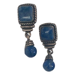Native American Lapis Lazuli Sterling Drop Earrings, a Pair For Sale