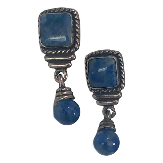 Native American Lapis Lazuli Sterling Drop Earrings, a Pair For Sale