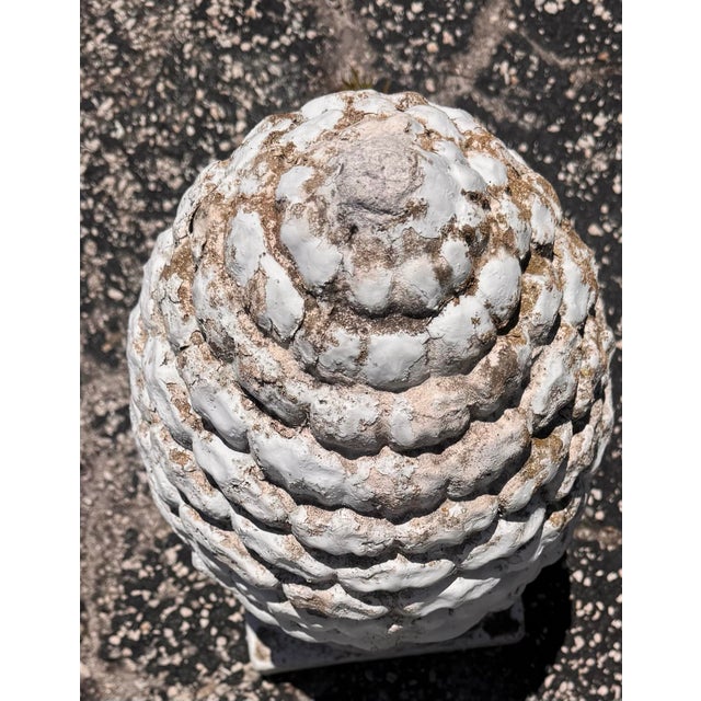 White Pair of Vintage Weathered Pinecone Garden Finials For Sale - Image 8 of 11