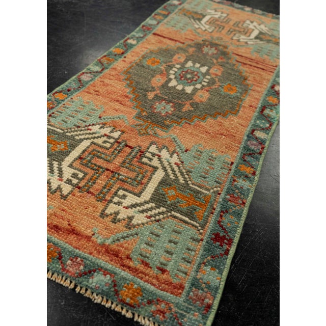 Textile Turkish Mini Rug Oriental Hand Knotted Vintage Rug 1'4" x 3'2" #21179 For Sale - Image 7 of 8