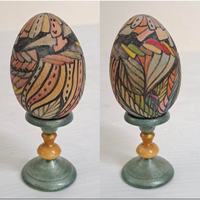 Wood Vintage Lot 3 Russian Hand Painted Wooden Egg Sets Plus Matryoshka Dolls For Sale - Image 7 of 12