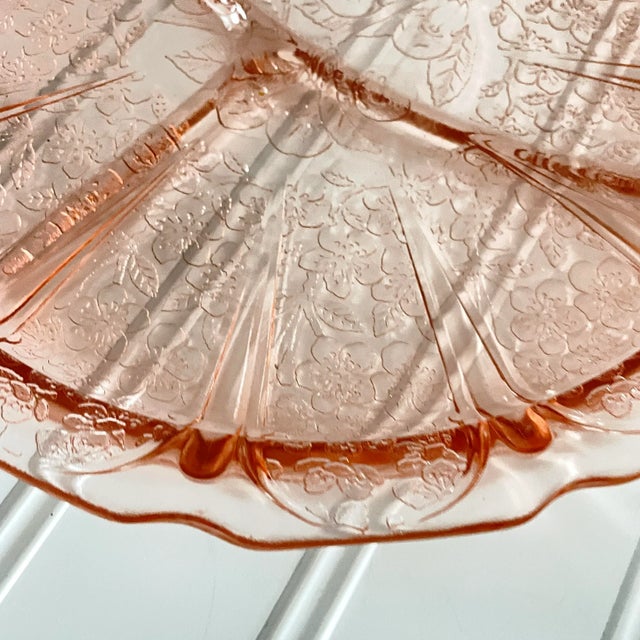 Beautiful Jeanette Glass Pink Cherry Blossom divided grill plate I have 4 available. No chips excellent vintage condition