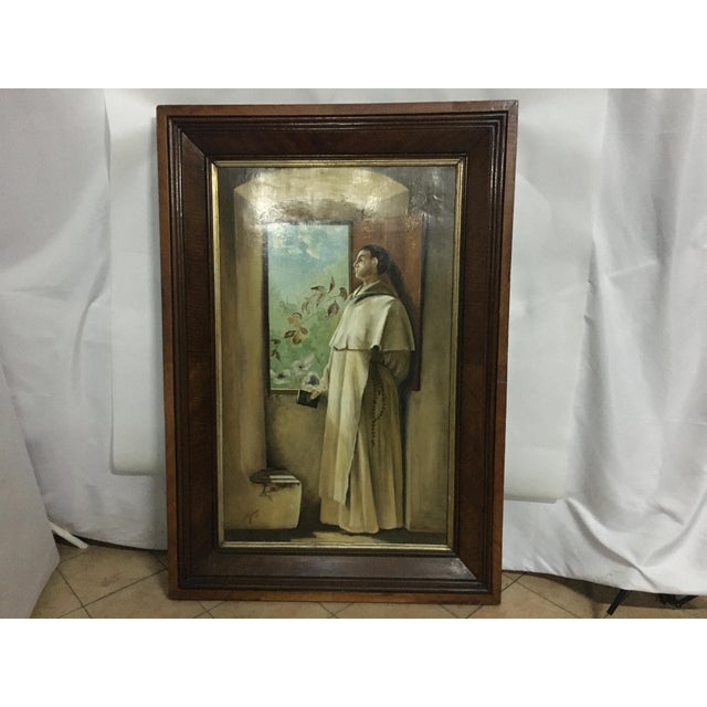 A large, heavy, religious oil painting on board in a massive frame "Signed, illegible signature" dated 1931" "interwar...