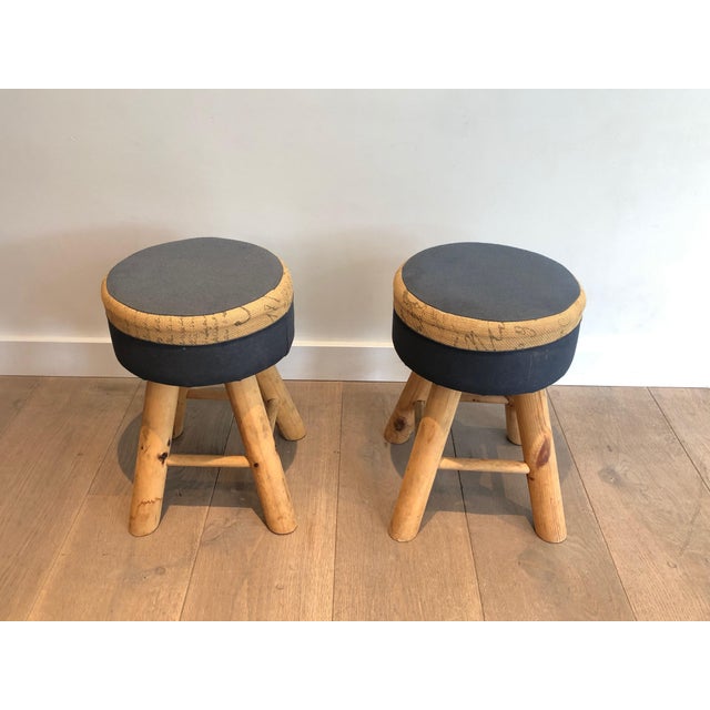 Mid-Century Modern Pine Stools, French Work, Circa 1970 - a Pair For Sale - Image 3 of 12