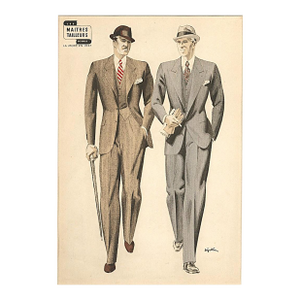 1937 French Art Deco Men's Tailoring Llithograph, Matted