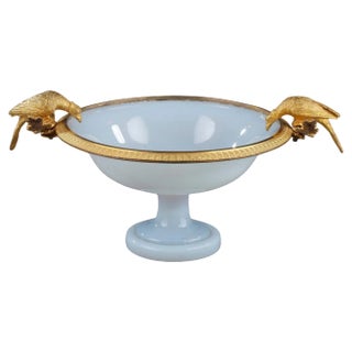 Charles X Cup in White Opaline with Birds, 1820s For Sale