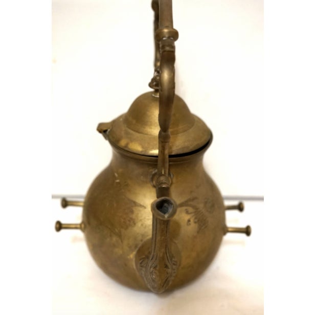 Victorian Antique Engraved Victorian Brass Hot Water Tea Kettle For Sale - Image 3 of 12