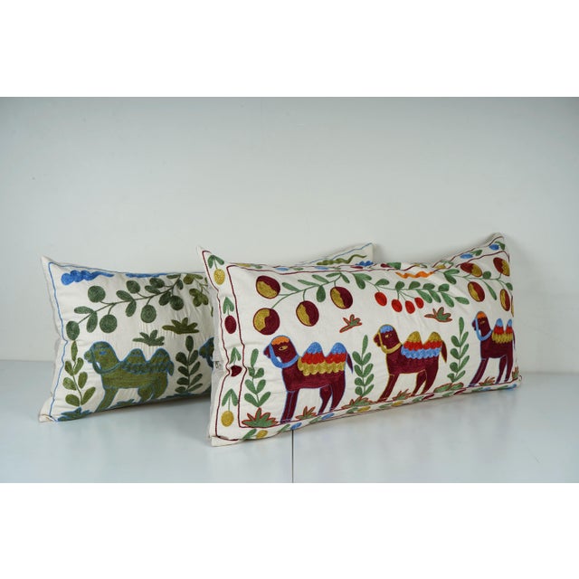 Mid-Century Modern Uzbek Suzani Pillow Cover - A Pair For Sale - Image 3 of 5