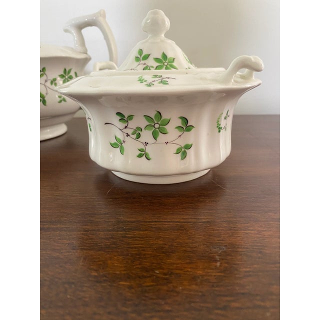 Ceramic Antique English China Staffordshire Sprig Tea Set - 3 Piece Set For Sale - Image 7 of 12