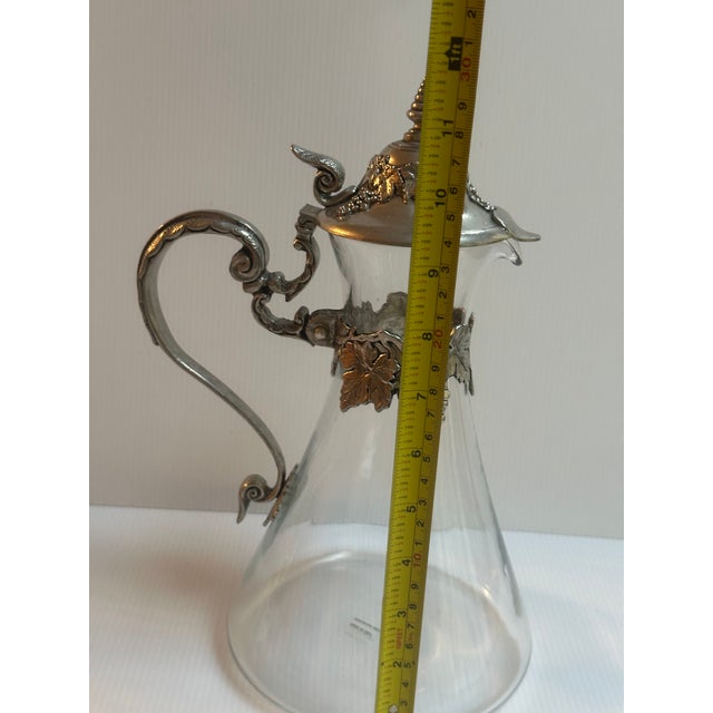 Transparent Vintage Glass and Pewter Decanter With Lid and Handle Detailed With Grape Vines Motif Made in Italy For Sale - Image 8 of 14