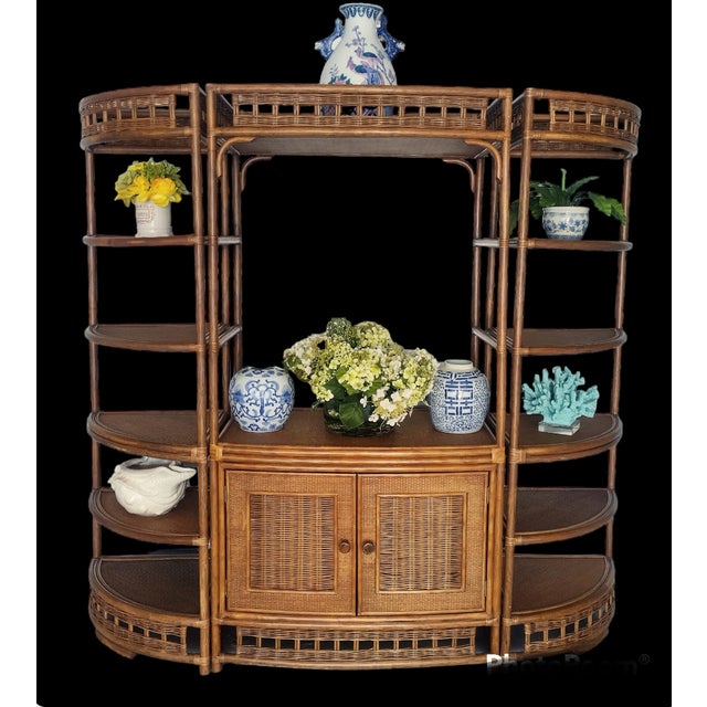 Vintage Huge Ficks Reed Style Wicker Wood Chippendale Storage Corner Tv Cabinet- 3 Piece Set For Sale - Image 10 of 10