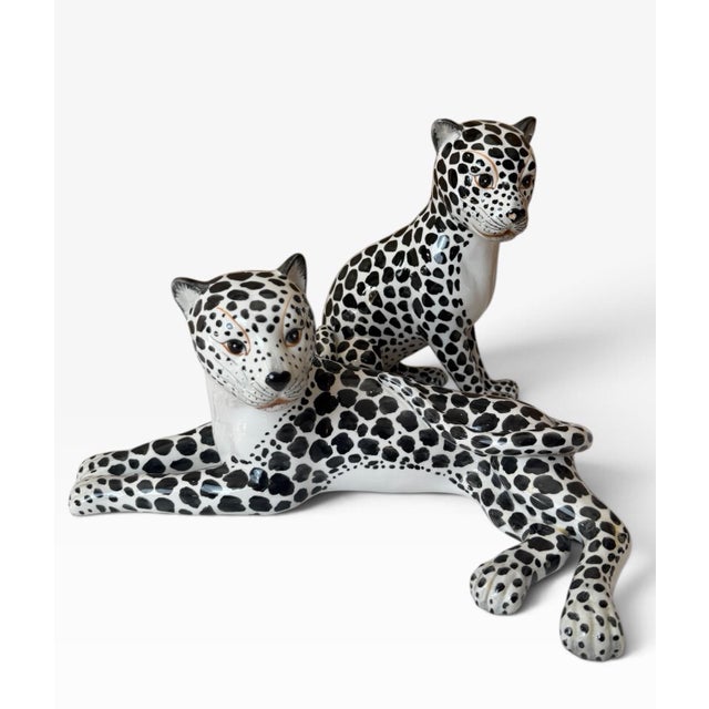 1970s Italian Black & White Majolica Snow Leopard Figurines – Pair For Sale In Houston - Image 6 of 12